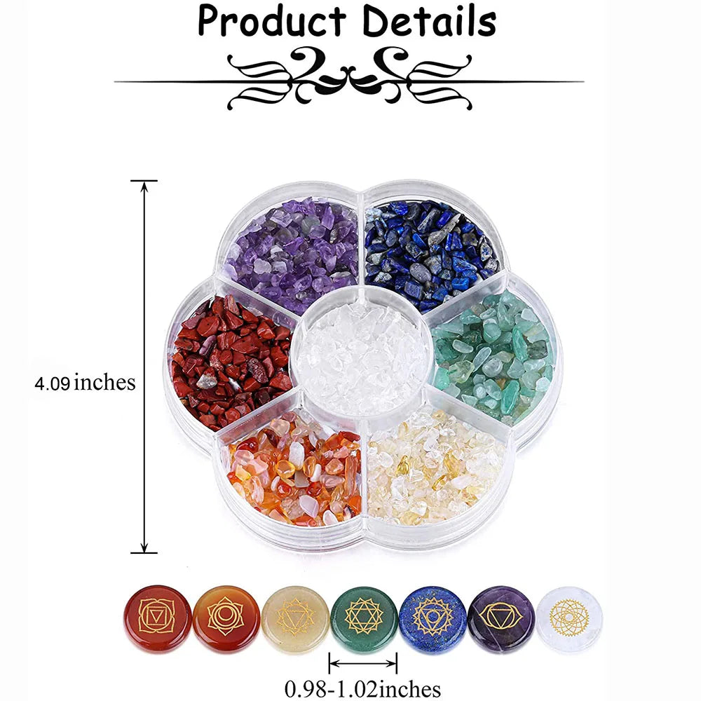 7 Chakra Crystal Stones Natural Reiki Healing Crystals Gemstones Engraved Symbol Tumbled Polished Stone Kit Meditation Therapy