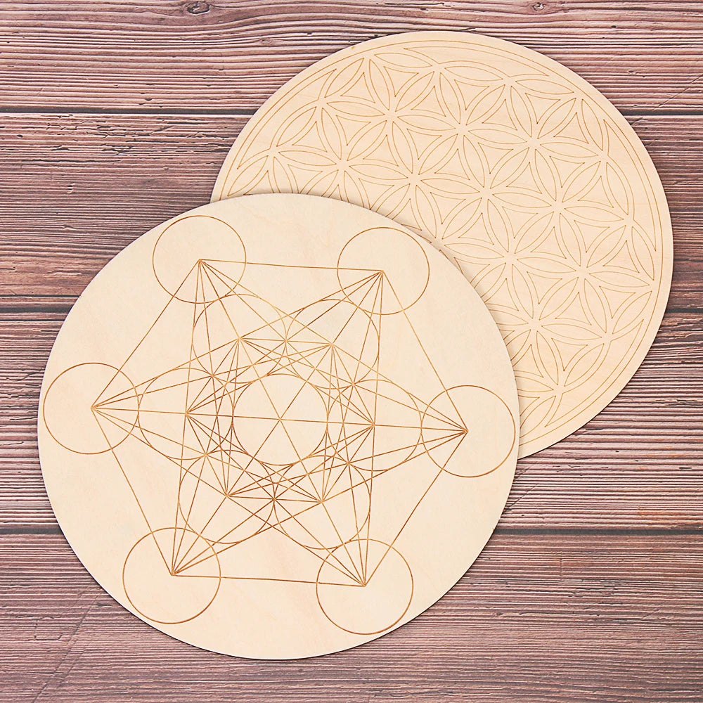 New Chakra Flower of life Natural Symbol  Wood Round Edge Circles Carved Coaster For Stone Crystal Set Home Kitchen DIY Decor