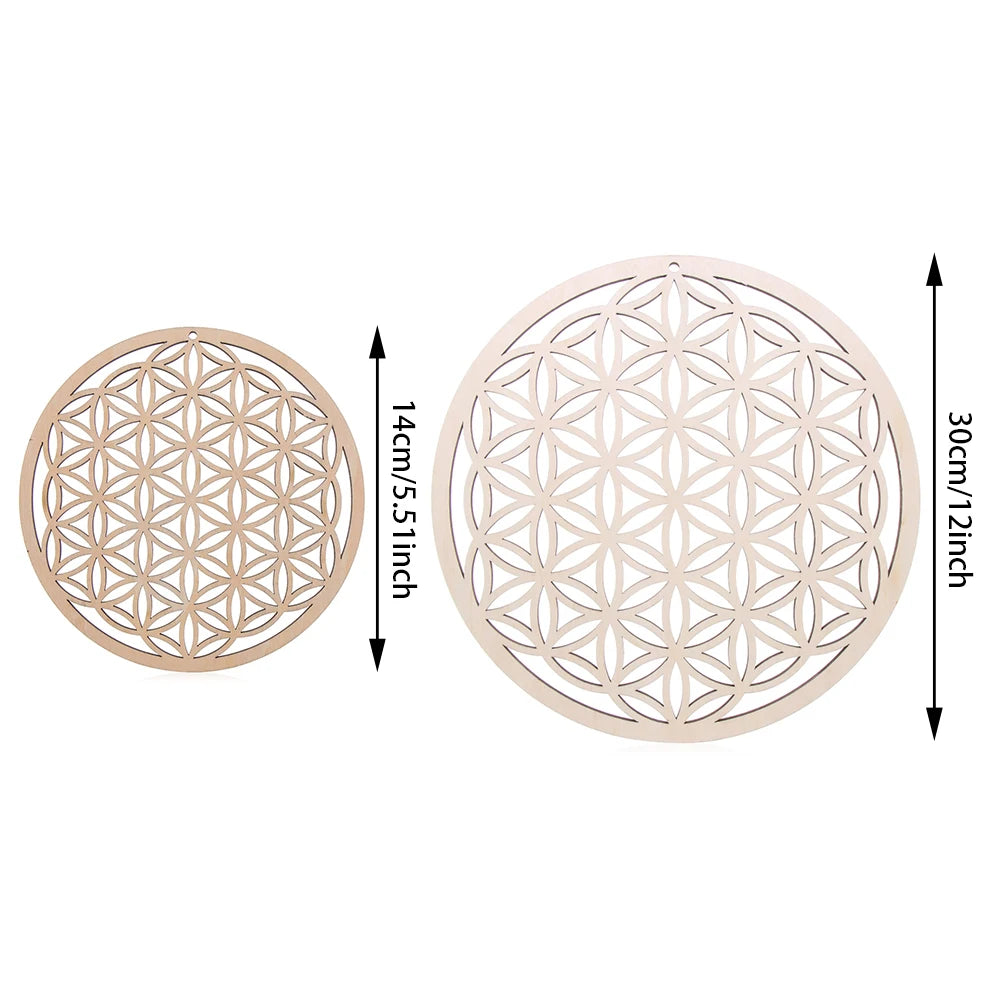 New Chakra Flower of life Natural Symbol  Wood Round Edge Circles Carved Coaster For Stone Crystal Set Home Kitchen DIY Decor