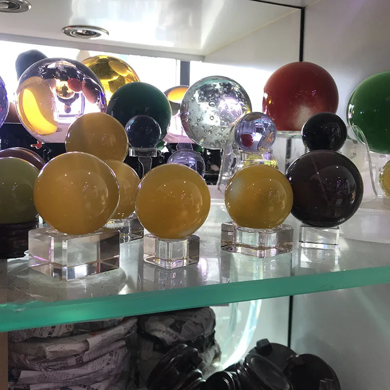 Crystal Sphere Stand Display Holder, Transparent Glass, Square Ball Base, Desktop Ornament, Home Decor