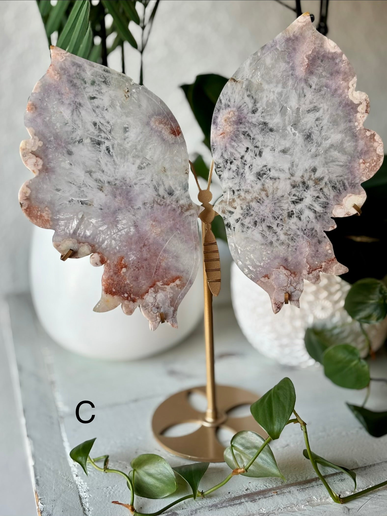 Pink Flower Agate with Amethyst Butterfly C