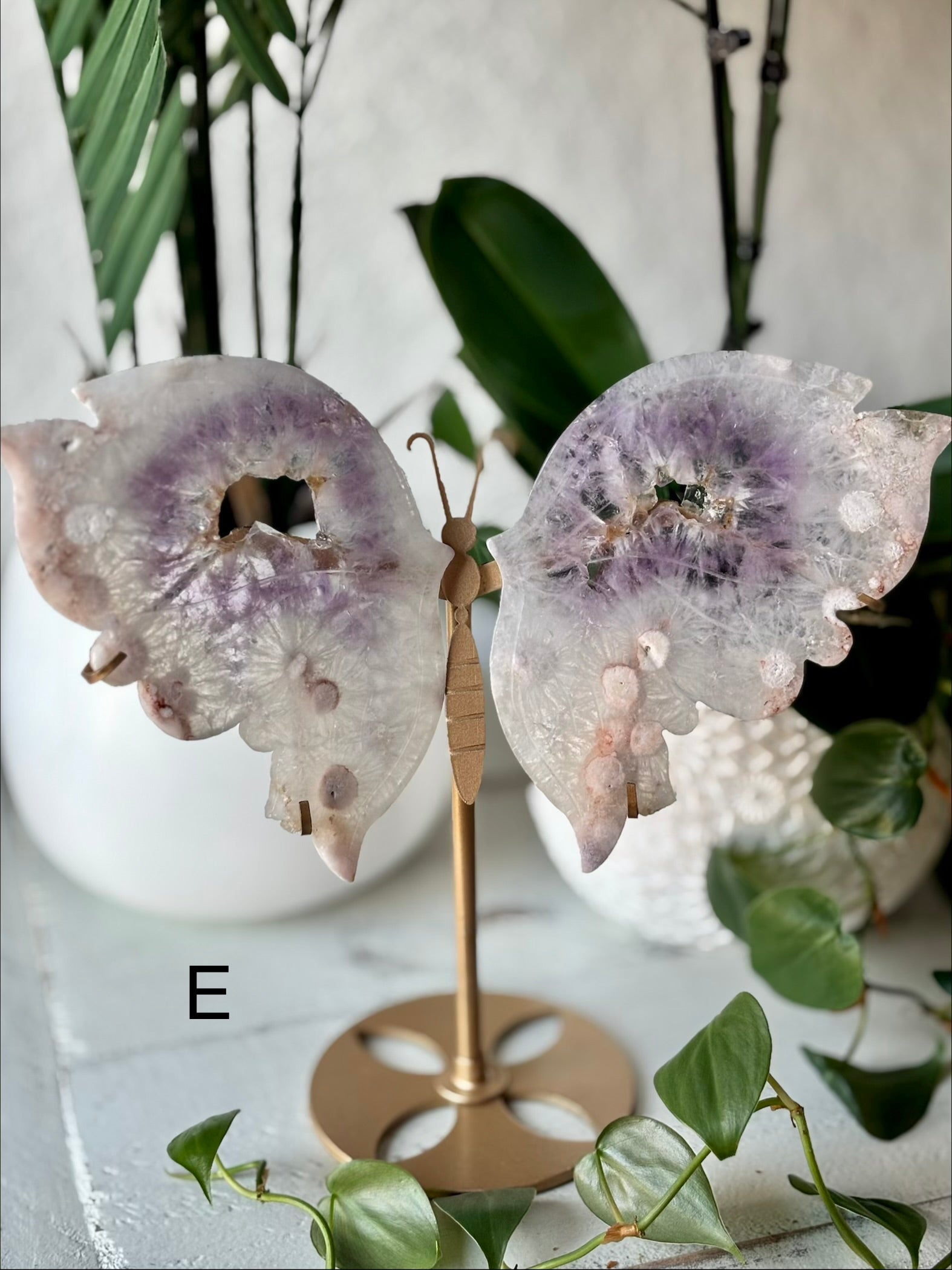 Pink Flower Agate with Amethyst Butterfly E