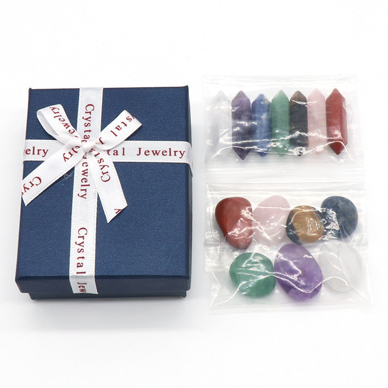 Natural Crystal Set, Hexagonal Column Double-Pointed 7 Pieces, Irregular 7 Pieces, Set Gift Box Manufacturer Wholesale