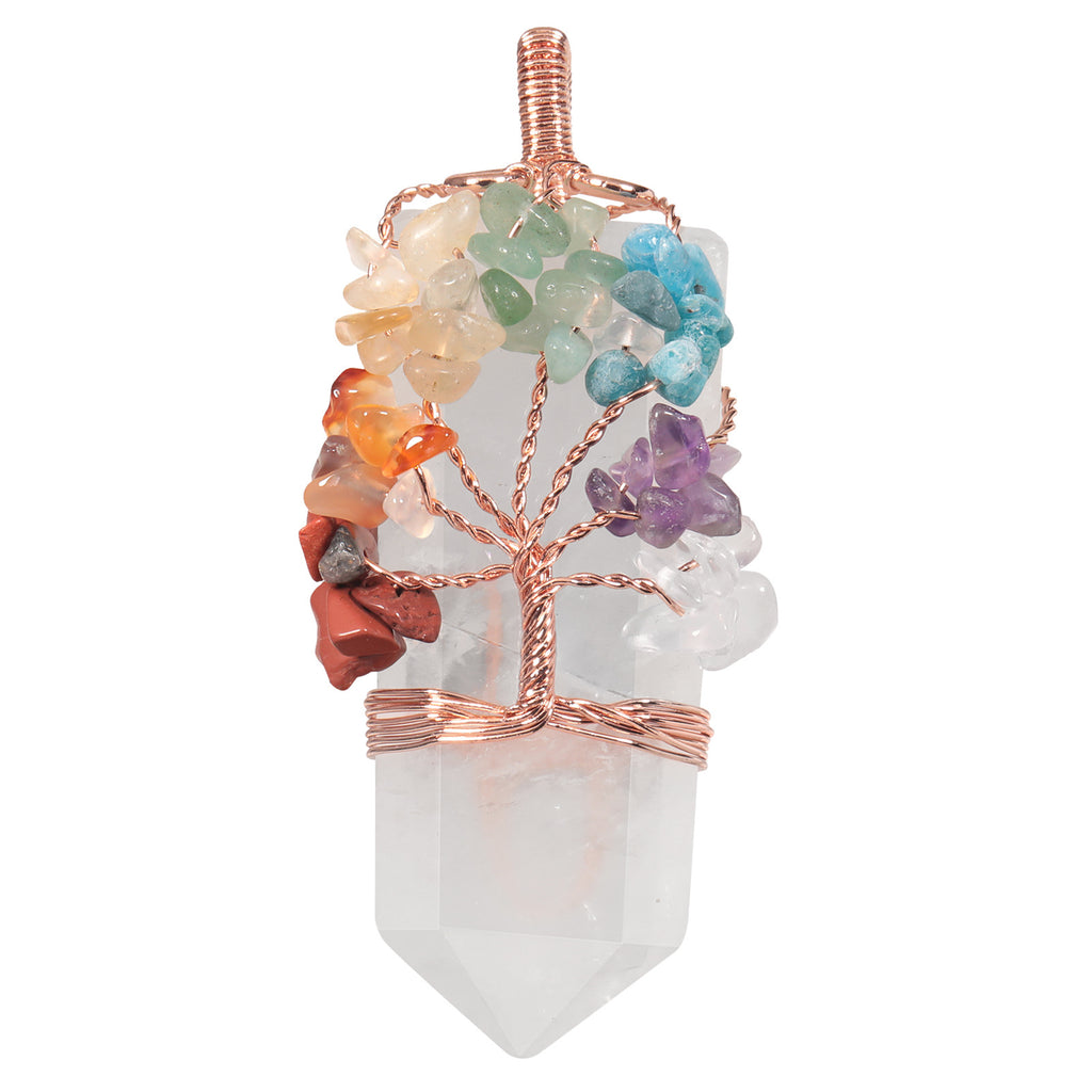 Natural Cut Crystal Stone Sword-shaped Wrap Crystal Gravel Tree of Life Pendant European and American Style Creative Crystal Pendant