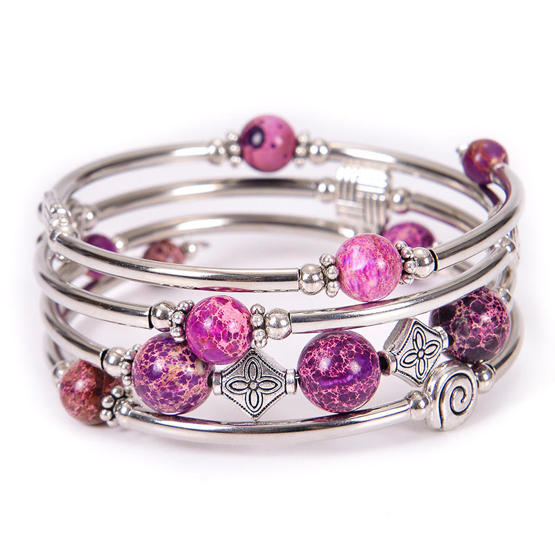 2026 New European and American Fashion Imperial Stone Wrap Bracelet for Women, Layered Multi-Wrap Natural Stone Bracelet Wholesale