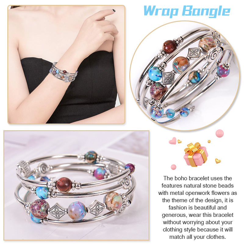 2026 New European and American Fashion Imperial Stone Wrap Bracelet for Women, Layered Multi-Wrap Natural Stone Bracelet Wholesale