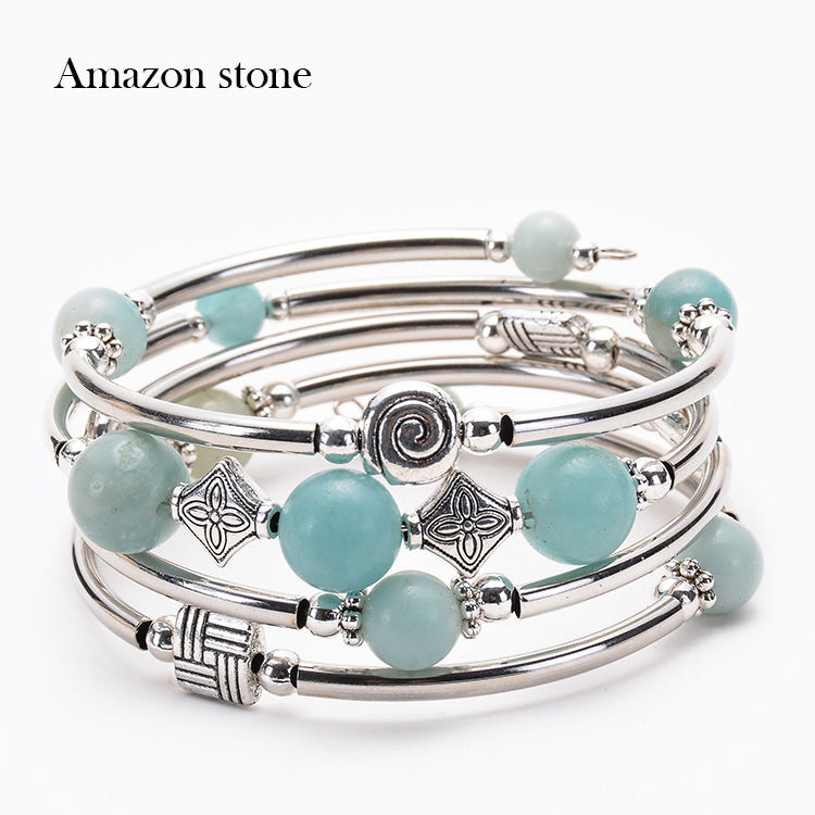2026 New European and American Fashion Imperial Stone Wrap Bracelet for Women, Layered Multi-Wrap Natural Stone Bracelet Wholesale