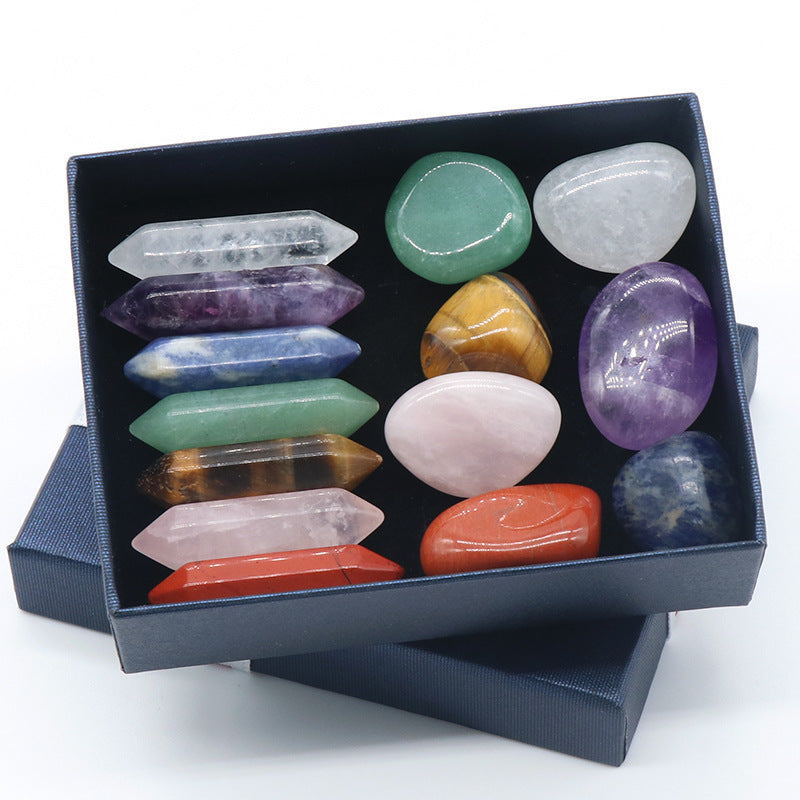 Natural Crystal Set, Hexagonal Column Double-Pointed 7 Pieces, Irregular 7 Pieces, Set Gift Box Manufacturer Wholesale