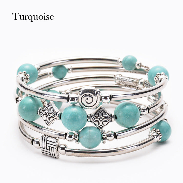 2026 New European and American Fashion Imperial Stone Wrap Bracelet for Women, Layered Multi-Wrap Natural Stone Bracelet Wholesale