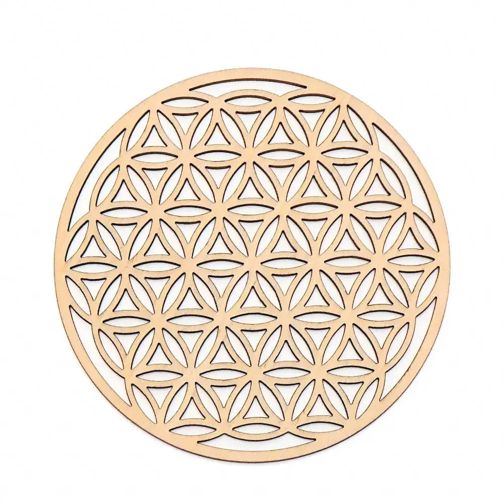 New Chakra Flower of life Natural Symbol  Wood Round Edge Circles Carved Coaster For Stone Crystal Set Home Kitchen DIY Decor