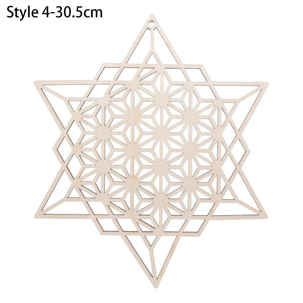 New Chakra Flower of life Natural Symbol  Wood Round Edge Circles Carved Coaster For Stone Crystal Set Home Kitchen DIY Decor