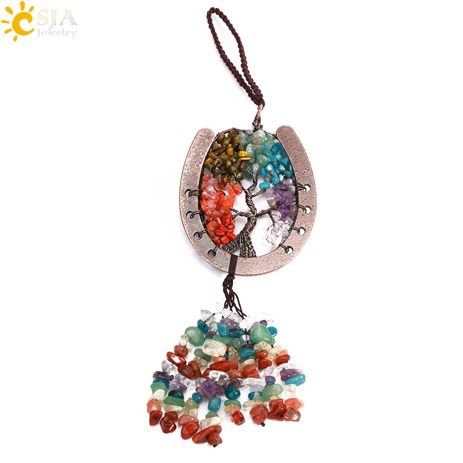 7 Chakras Reiki Tree of Life Pendant for Car Rearview Mirror Hanging Home Decoration Ornament Fengshui Spiritual Jewelry H280