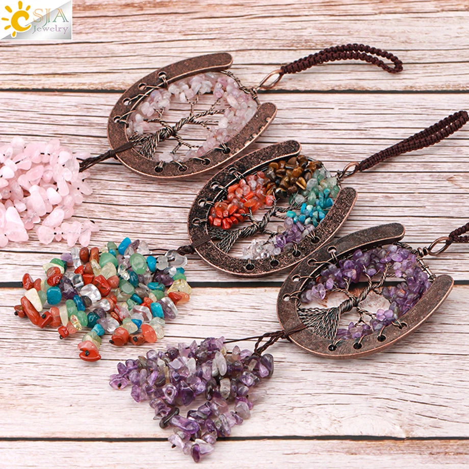 7 Chakras Reiki Tree of Life Pendant for Car Rearview Mirror Hanging Home Decoration Ornament Fengshui Spiritual Jewelry H280