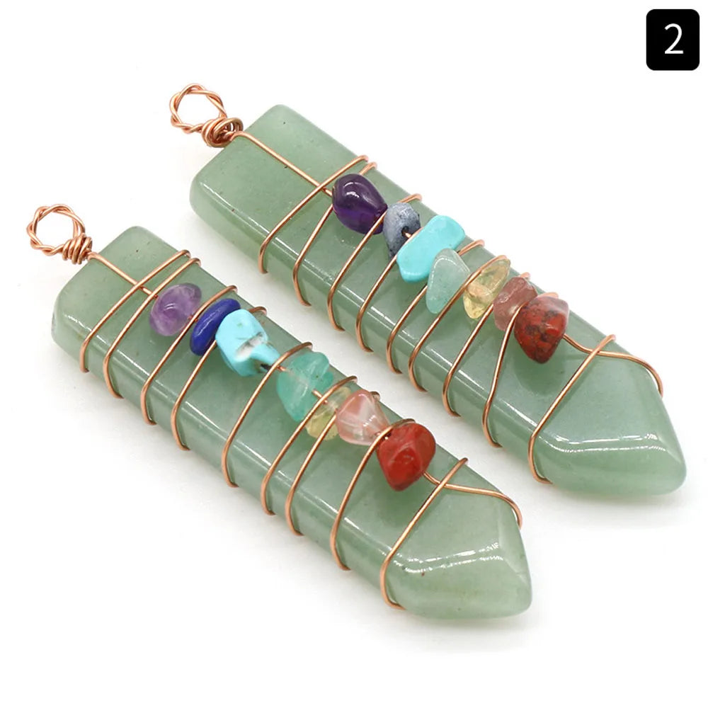 7 Chakras Natural Stone Crystal Reiki Pendant Arrow Shaped Colorful Gravel Wire Charms for Jewelry Making DIY Necklace Accessory