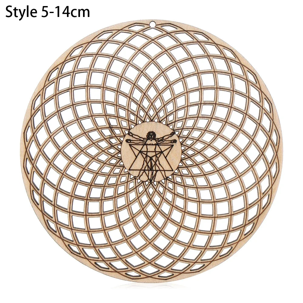 New Chakra Flower of life Natural Symbol  Wood Round Edge Circles Carved Coaster For Stone Crystal Set Home Kitchen DIY Decor