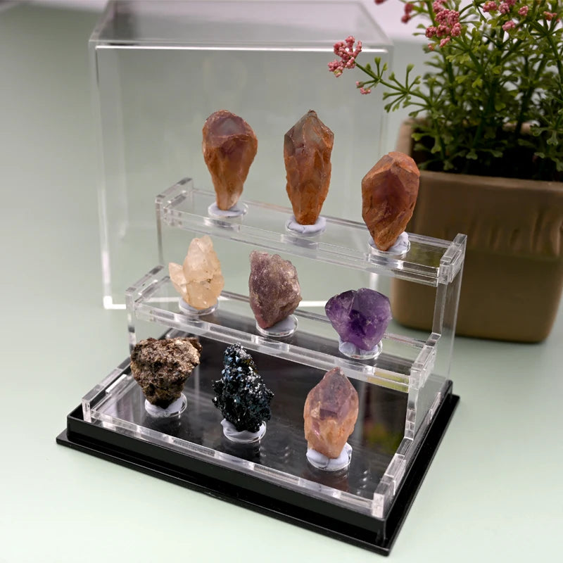 acrylic three-layer crystal mineral display box raw stone specimen crystal storage box raw ore display rack sphere stand