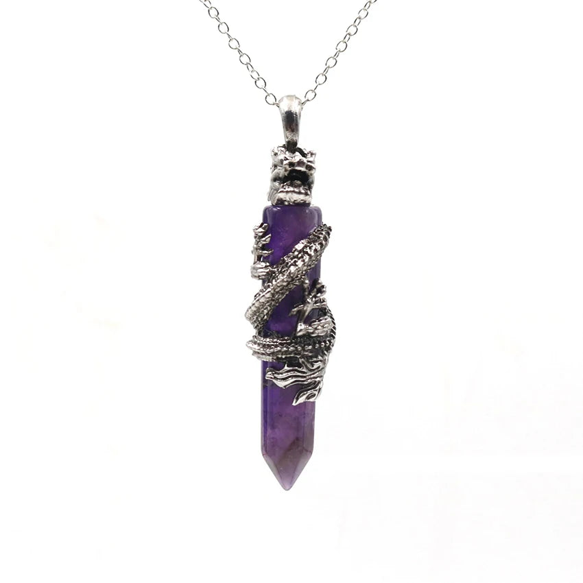 Natural Amethysts Reiki Tree of Life Hexagon Heart Wire Wrapped Pendant Circle Donut Braided Handmade Necklace Women Men Jewelry