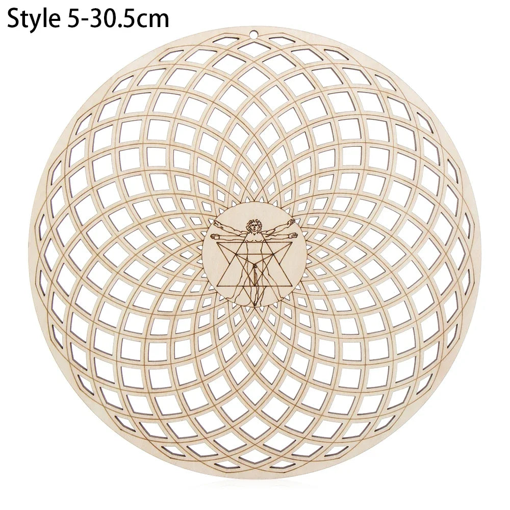 New Chakra Flower of life Natural Symbol  Wood Round Edge Circles Carved Coaster For Stone Crystal Set Home Kitchen DIY Decor