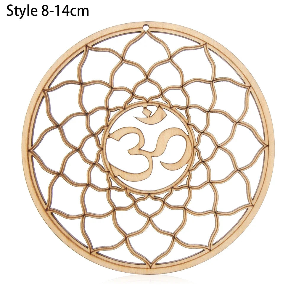 New Chakra Flower of life Natural Symbol  Wood Round Edge Circles Carved Coaster For Stone Crystal Set Home Kitchen DIY Decor