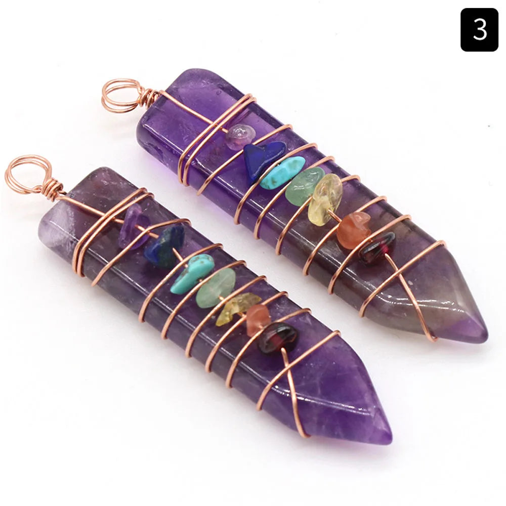 7 Chakras Natural Stone Crystal Reiki Pendant Arrow Shaped Colorful Gravel Wire Charms for Jewelry Making DIY Necklace Accessory