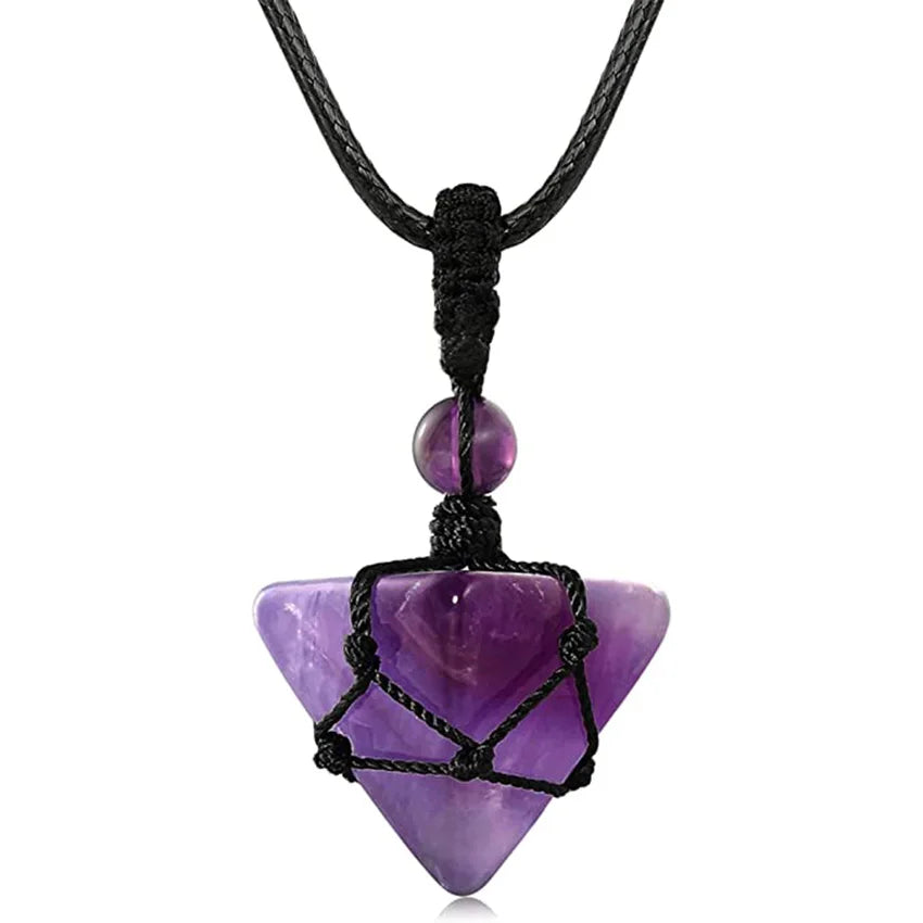 Natural Amethysts Reiki Tree of Life Hexagon Heart Wire Wrapped Pendant Circle Donut Braided Handmade Necklace Women Men Jewelry