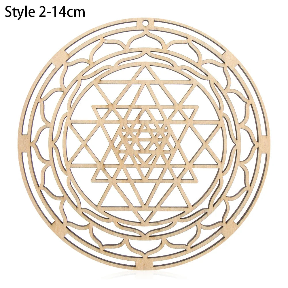 New Chakra Flower of life Natural Symbol  Wood Round Edge Circles Carved Coaster For Stone Crystal Set Home Kitchen DIY Decor