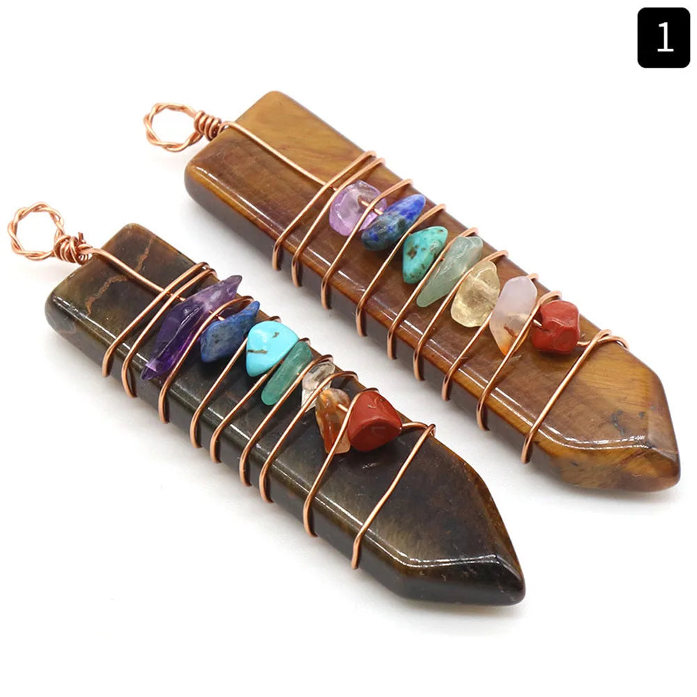 7 Chakras Natural Stone Crystal Reiki Pendant Arrow Shaped Colorful Gravel Wire Charms for Jewelry Making DIY Necklace Accessory