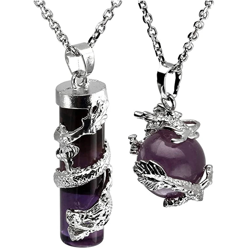 Natural Amethysts Reiki Tree of Life Hexagon Heart Wire Wrapped Pendant Circle Donut Braided Handmade Necklace Women Men Jewelry