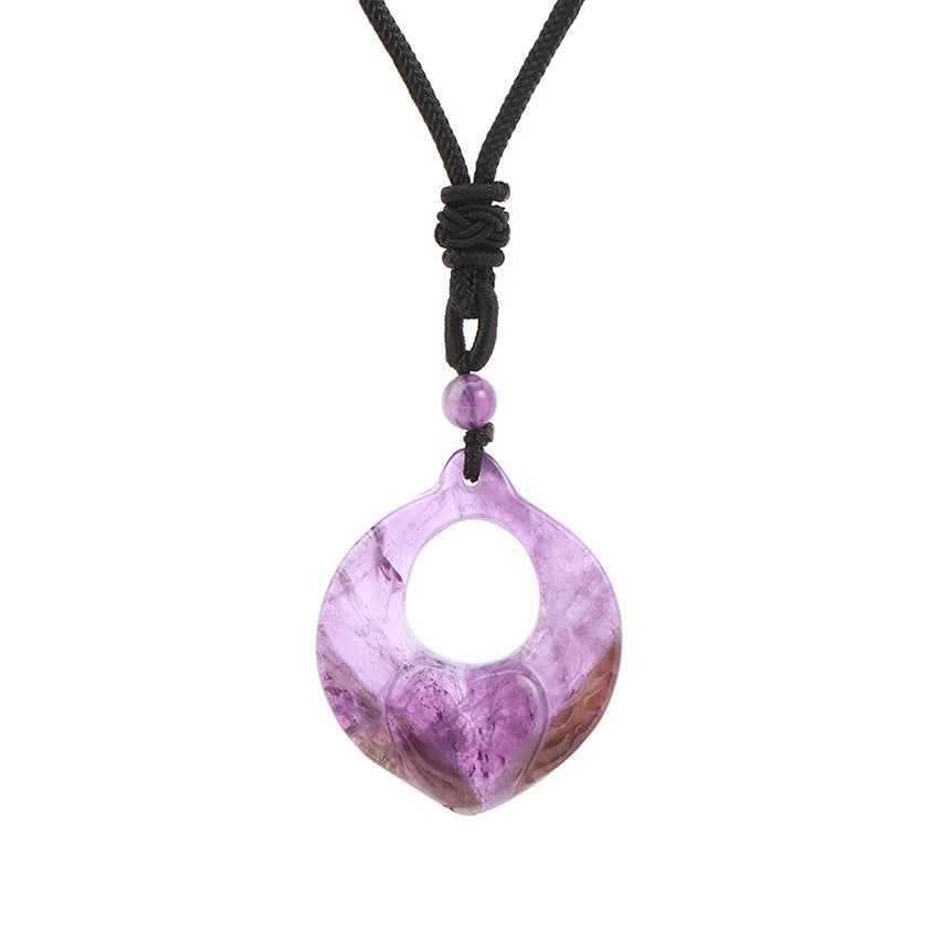 Natural Amethysts Reiki Tree of Life Hexagon Heart Wire Wrapped Pendant Circle Donut Braided Handmade Necklace Women Men Jewelry