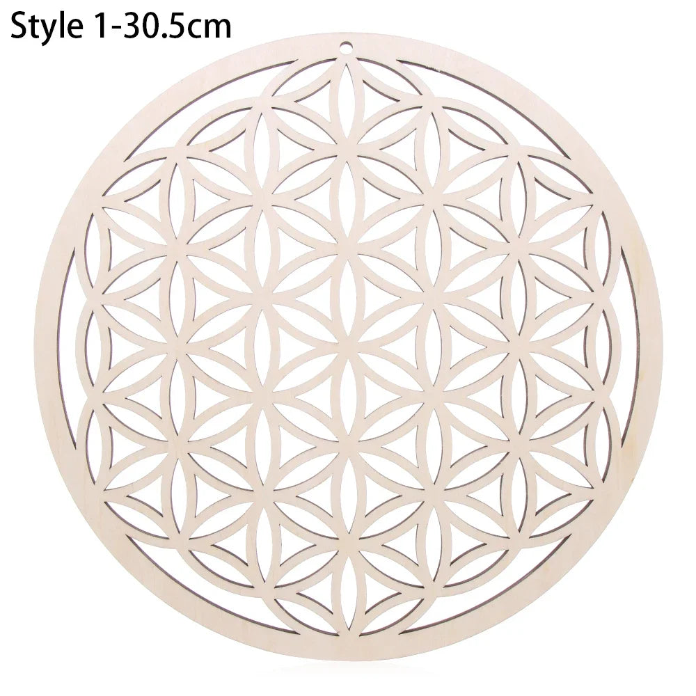 New Chakra Flower of life Natural Symbol  Wood Round Edge Circles Carved Coaster For Stone Crystal Set Home Kitchen DIY Decor