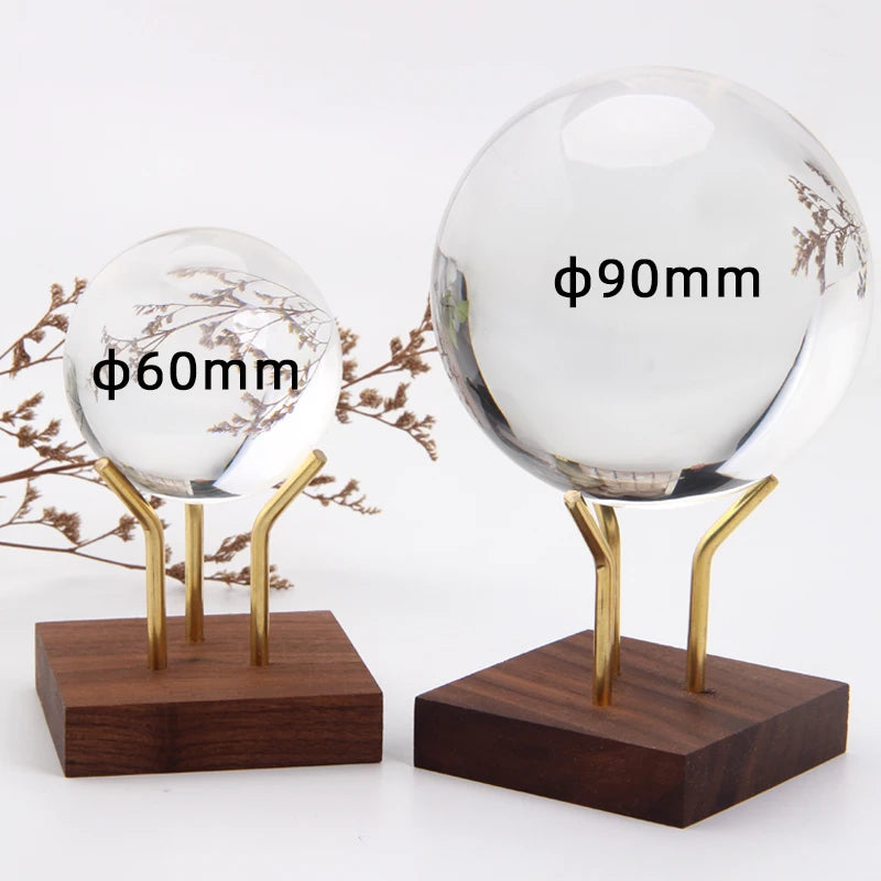 New Arrival Small Wood Stand Crystal Ball with Cooper Stand Golf Ball Displays Gemstone Crystal Holder Sphere Stand