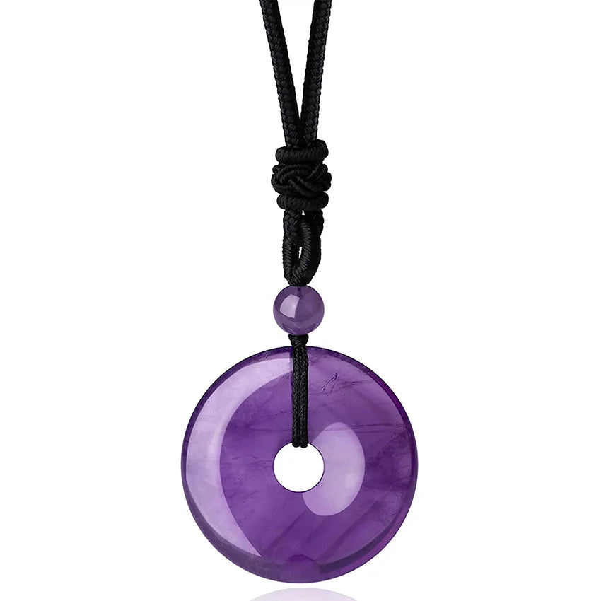 Natural Amethysts Reiki Tree of Life Hexagon Heart Wire Wrapped Pendant Circle Donut Braided Handmade Necklace Women Men Jewelry