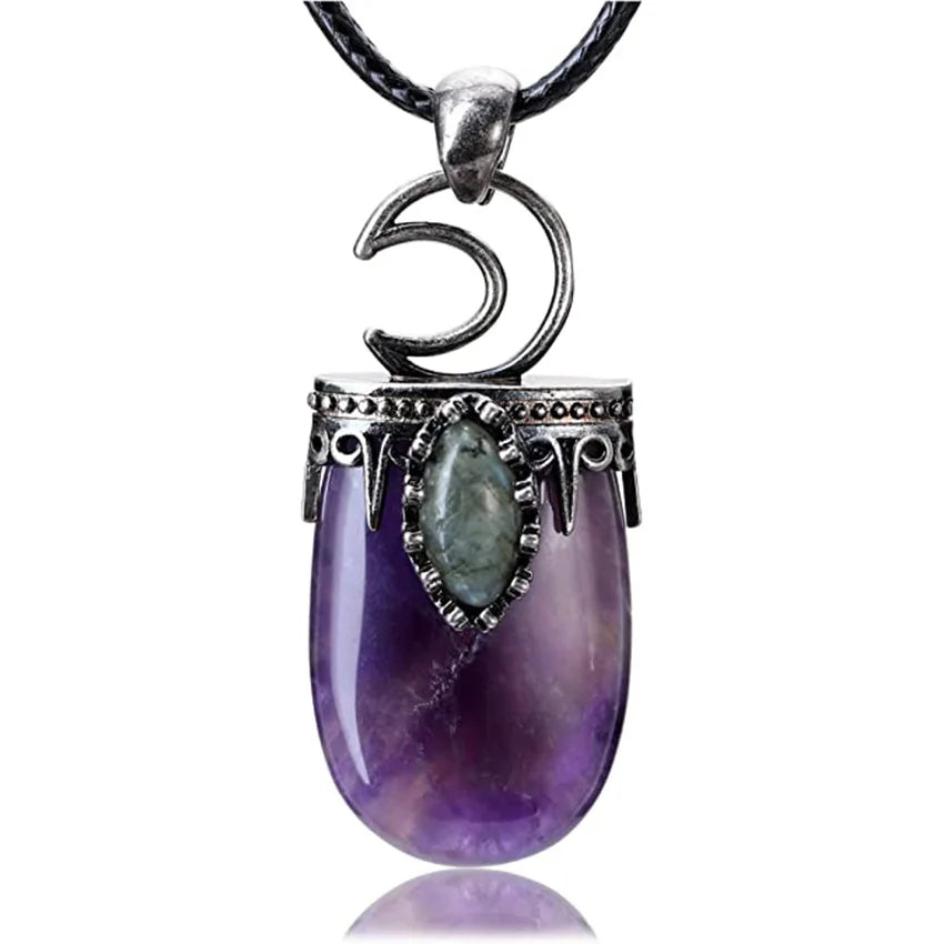 Natural Amethysts Reiki Tree of Life Hexagon Heart Wire Wrapped Pendant Circle Donut Braided Handmade Necklace Women Men Jewelry