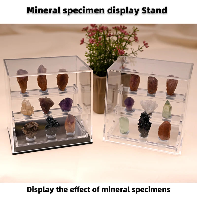 acrylic three-layer crystal mineral display box raw stone specimen crystal storage box raw ore display rack sphere stand