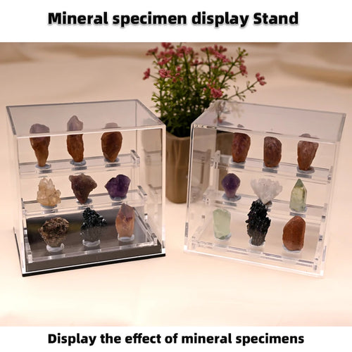 acrylic three-layer crystal mineral display box raw stone specimen crystal storage box raw ore display rack sphere stand