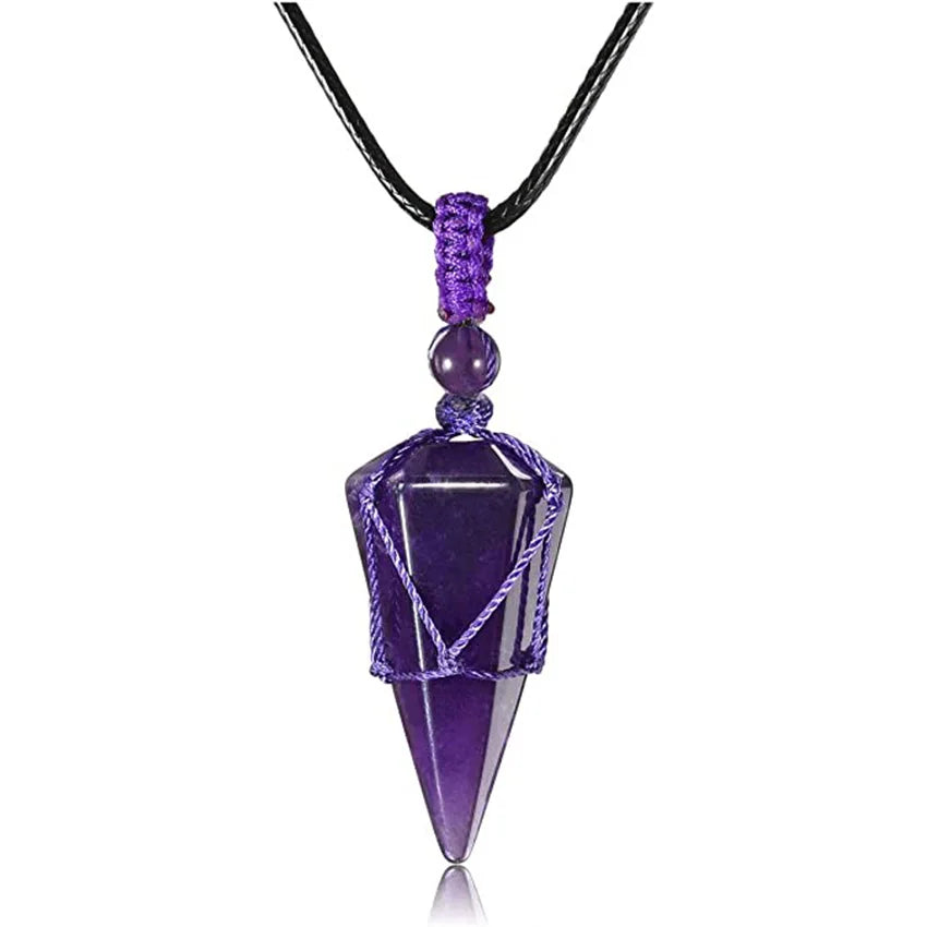 Natural Amethysts Reiki Tree of Life Hexagon Heart Wire Wrapped Pendant Circle Donut Braided Handmade Necklace Women Men Jewelry