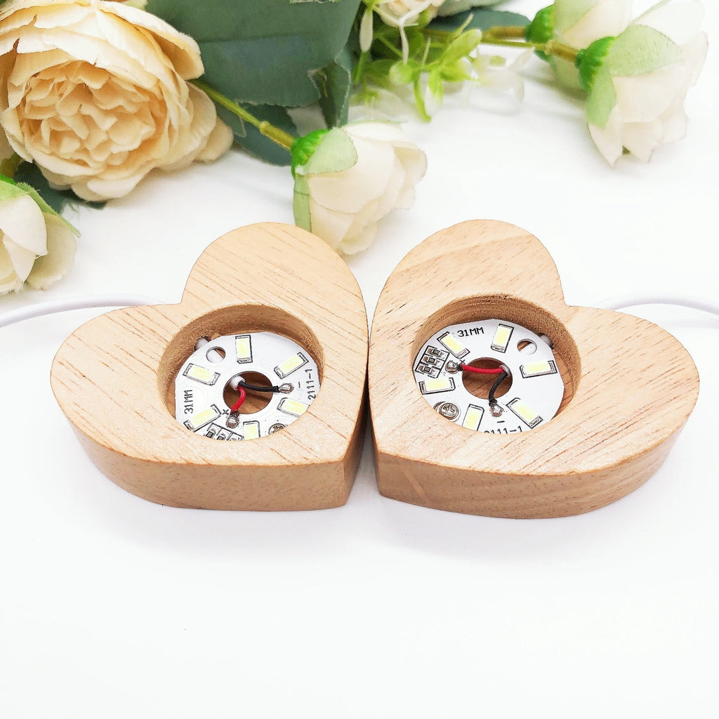 Heart Shape Wooden LED Light Display Base Crystal Sphere Stand Ball Holder Night Lamp Rotating Stand Home Decor Christmas