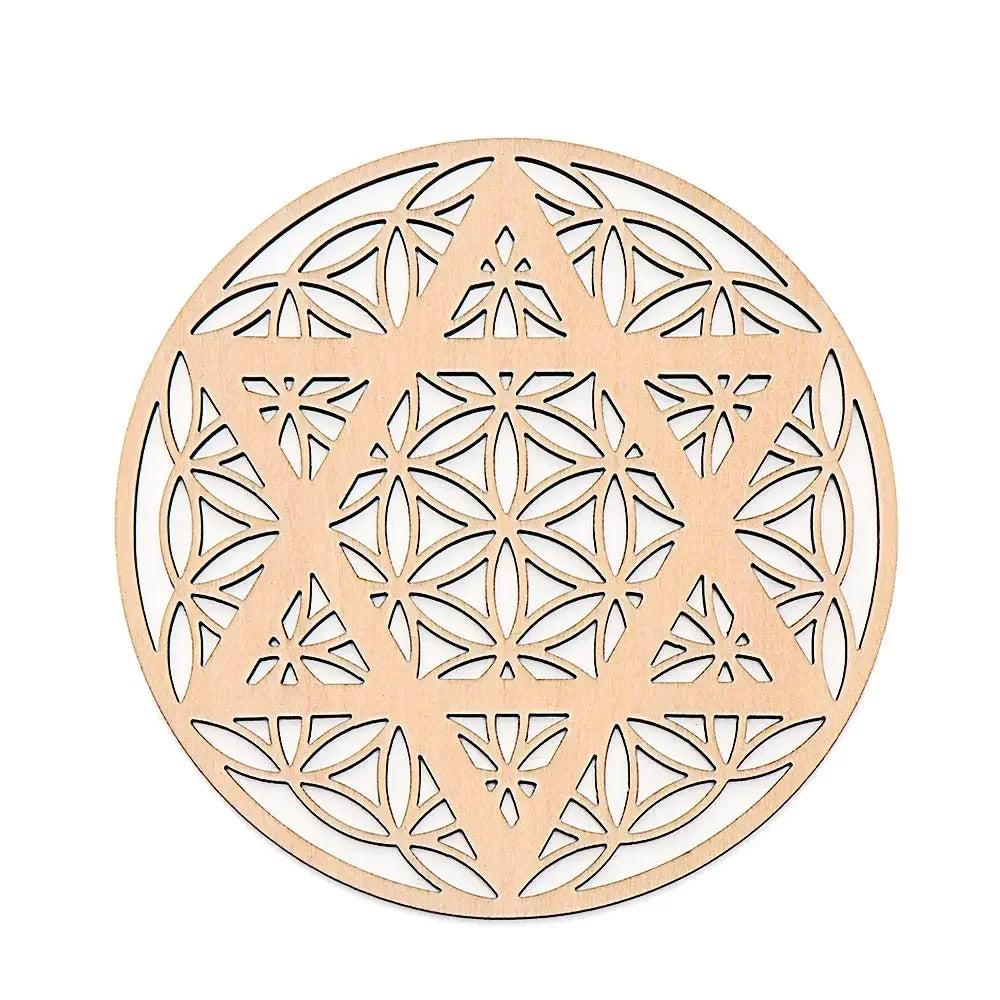 New Chakra Flower of life Natural Symbol  Wood Round Edge Circles Carved Coaster For Stone Crystal Set Home Kitchen DIY Decor