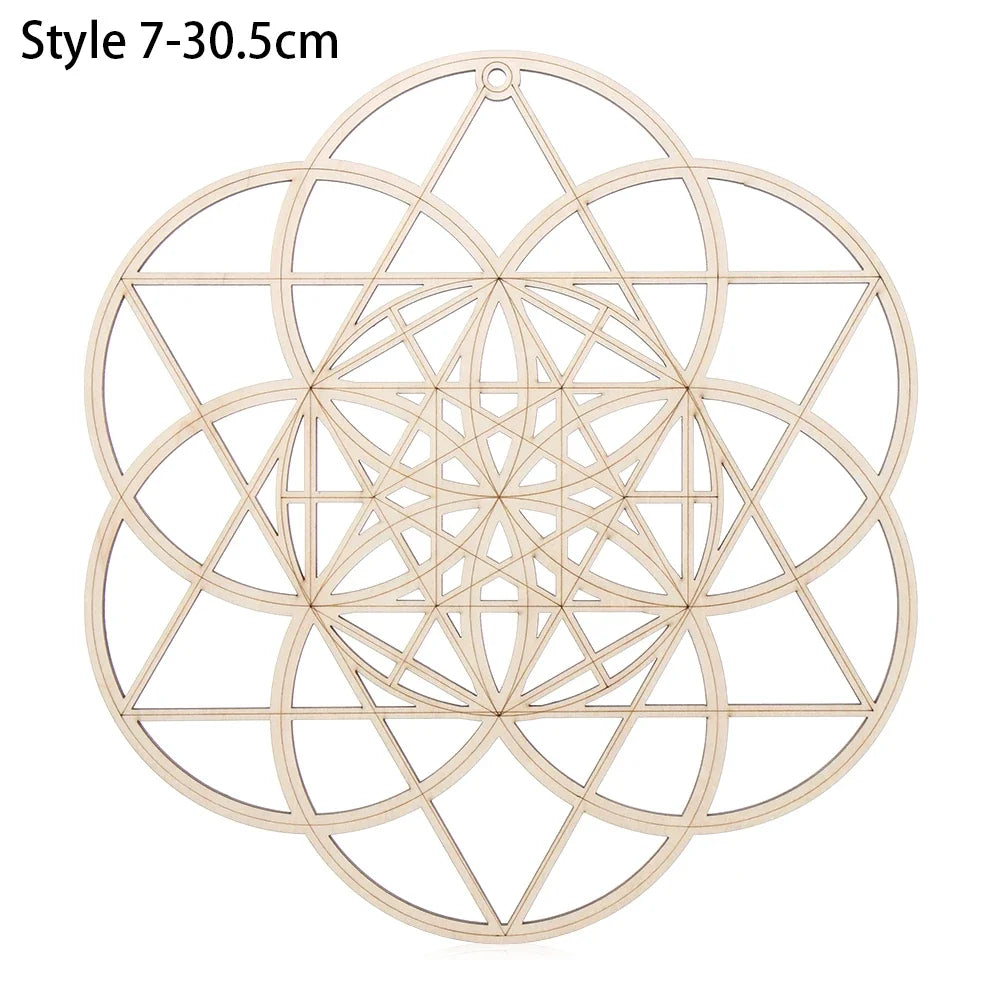 New Chakra Flower of life Natural Symbol  Wood Round Edge Circles Carved Coaster For Stone Crystal Set Home Kitchen DIY Decor