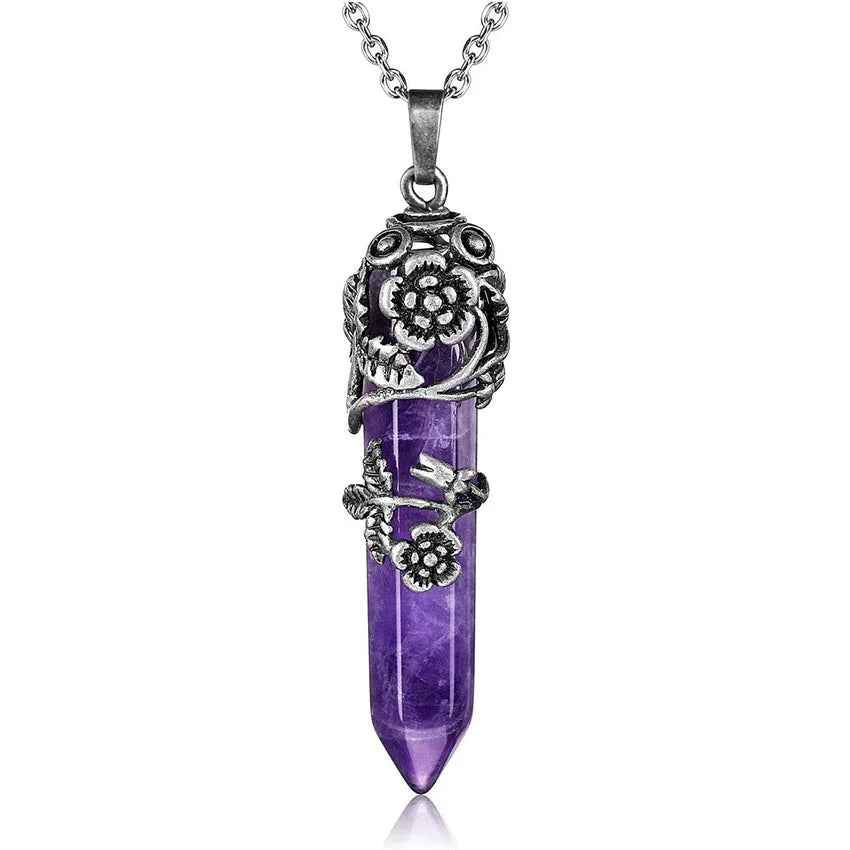 Natural Amethysts Reiki Tree of Life Hexagon Heart Wire Wrapped Pendant Circle Donut Braided Handmade Necklace Women Men Jewelry