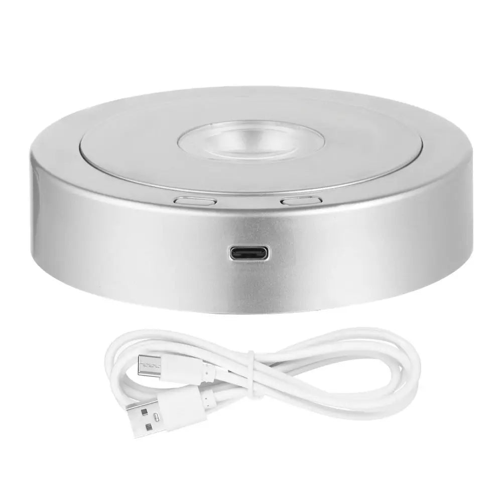 Display Stand Multi-color LED Light Spinning Base for Crystals Glass Crafts Pedestals Electric Turntable with Charging Cable