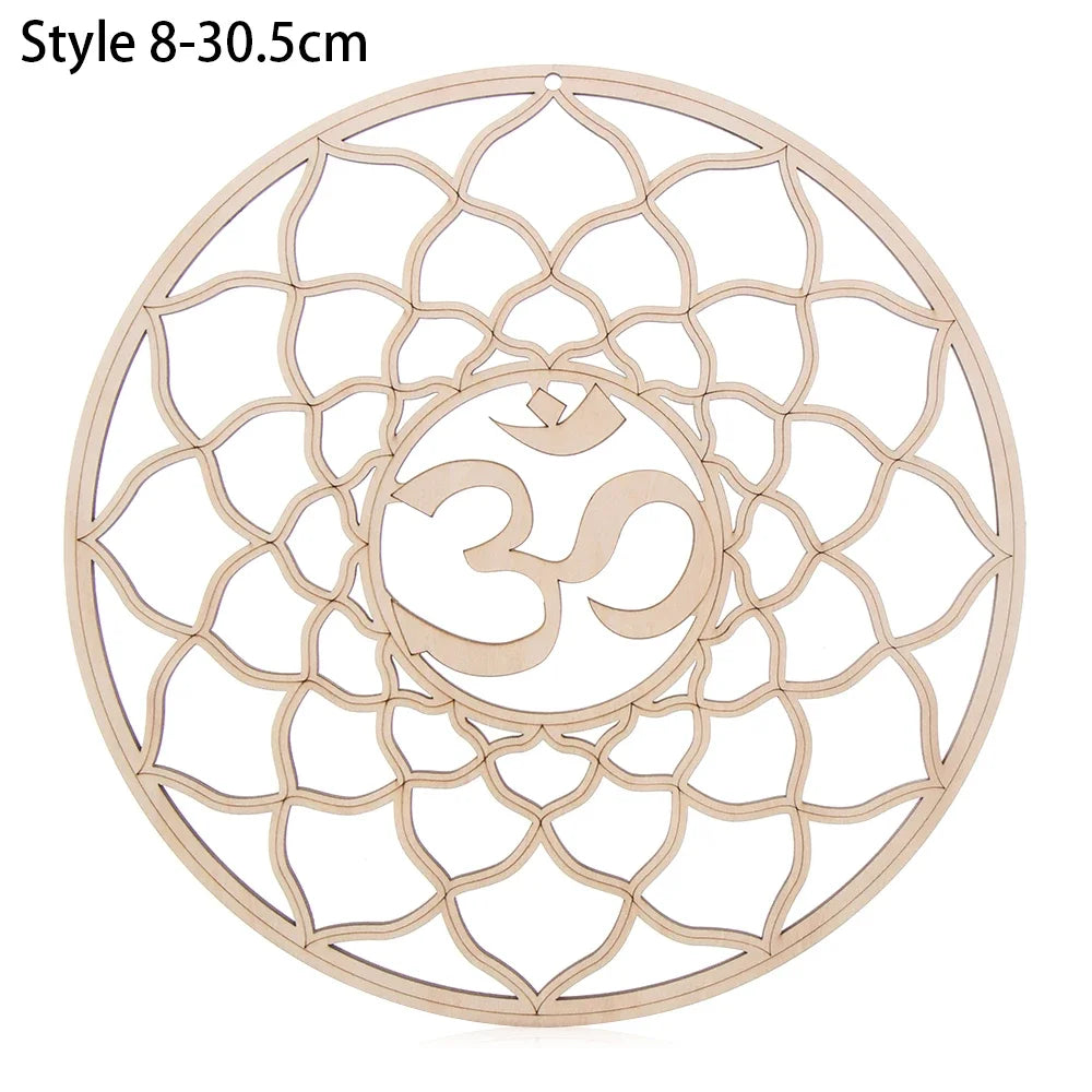 New Chakra Flower of life Natural Symbol  Wood Round Edge Circles Carved Coaster For Stone Crystal Set Home Kitchen DIY Decor