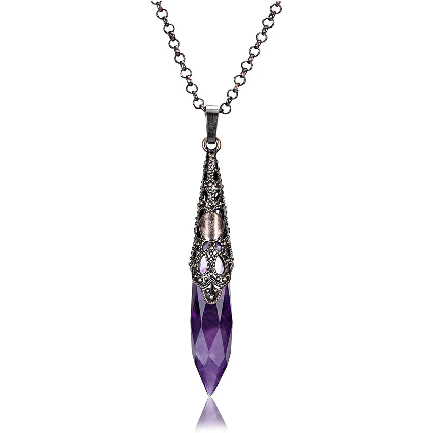 Natural Amethysts Reiki Tree of Life Hexagon Heart Wire Wrapped Pendant Circle Donut Braided Handmade Necklace Women Men Jewelry