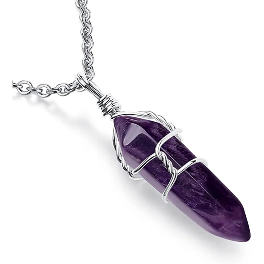 Natural Amethysts Reiki Tree of Life Hexagon Heart Wire Wrapped Pendant Circle Donut Braided Handmade Necklace Women Men Jewelry
