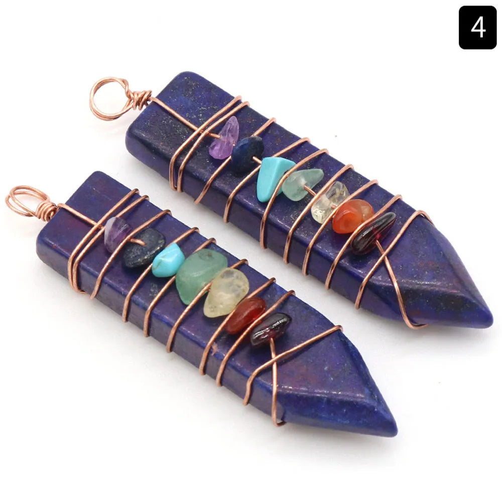 7 Chakras Natural Stone Crystal Reiki Pendant Arrow Shaped Colorful Gravel Wire Charms for Jewelry Making DIY Necklace Accessory
