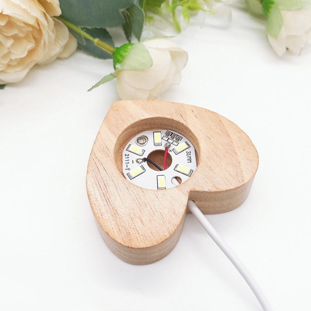 Heart Shape Wooden LED Light Display Base Crystal Sphere Stand Ball Holder Night Lamp Rotating Stand Home Decor Christmas