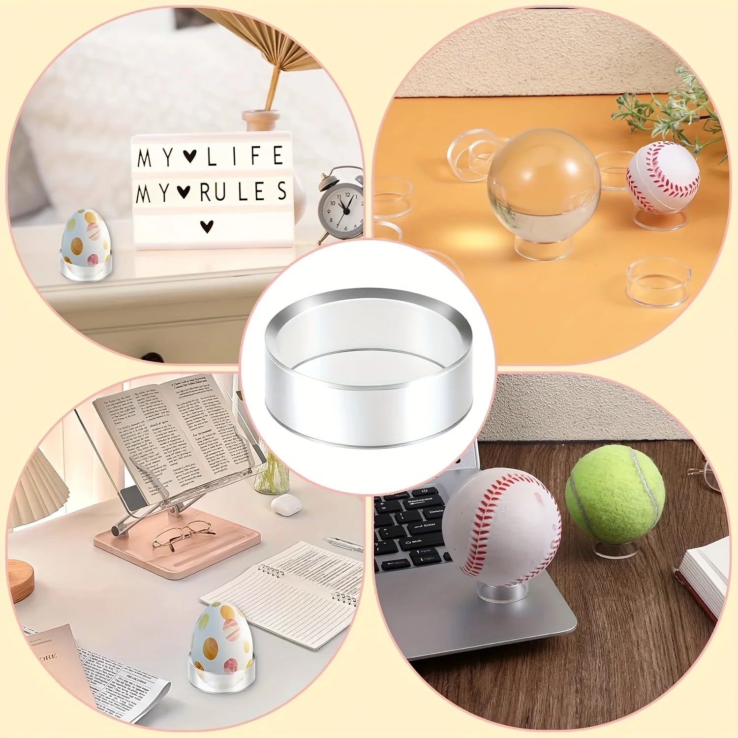 12-24Pcs Clear Sphere Display Stand Round Acrylic Ring Stands Baseballs Stand Sphere Holder for Decorative Eggs Crystal Balls