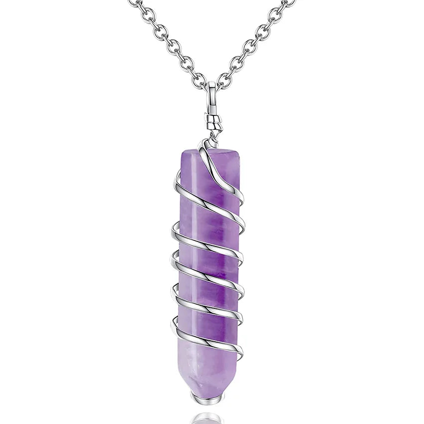 Natural Amethysts Reiki Tree of Life Hexagon Heart Wire Wrapped Pendant Circle Donut Braided Handmade Necklace Women Men Jewelry