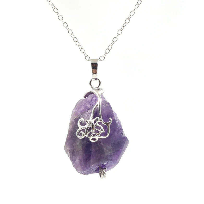 Natural Amethysts Reiki Tree of Life Hexagon Heart Wire Wrapped Pendant Circle Donut Braided Handmade Necklace Women Men Jewelry