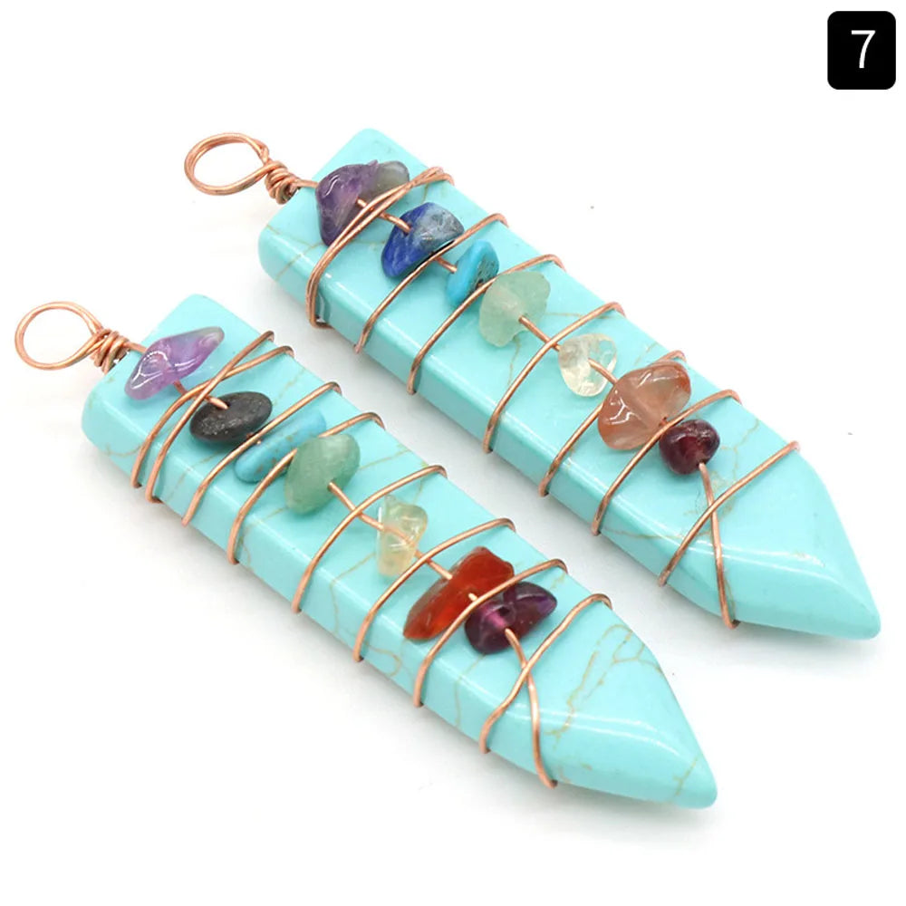 7 Chakras Natural Stone Crystal Reiki Pendant Arrow Shaped Colorful Gravel Wire Charms for Jewelry Making DIY Necklace Accessory